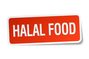 halal food red square sticker isolated on white