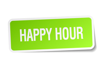 happy hour green square sticker on white background