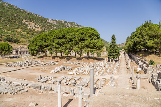 Archaeological site of Ephesus, Turkey. Ruins in the lower part 