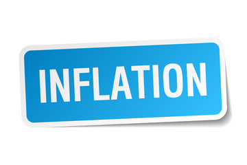 inflation blue square sticker isolated on white