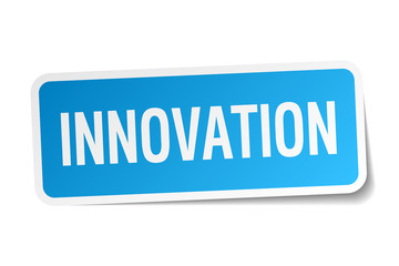 innovation blue square sticker isolated on white