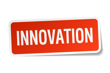 innovation red square sticker isolated on white