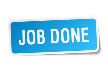 job done blue square sticker isolated on white