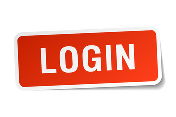 login red square sticker isolated on white
