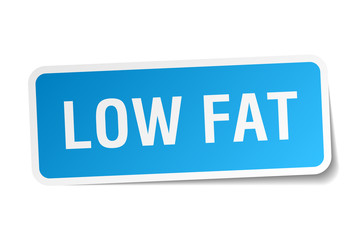 low fat blue square sticker isolated on white