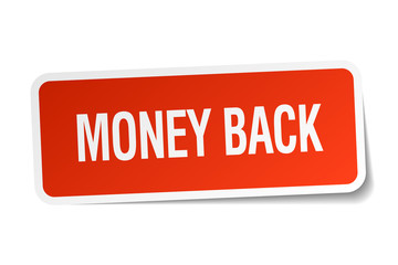 money back red square sticker isolated on white