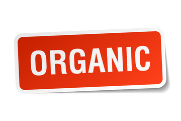 organic red square sticker isolated on white