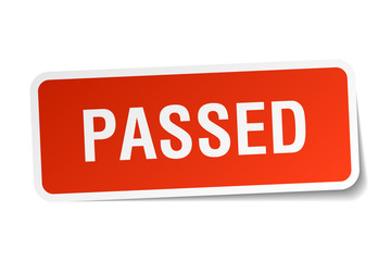 passed red square sticker isolated on white