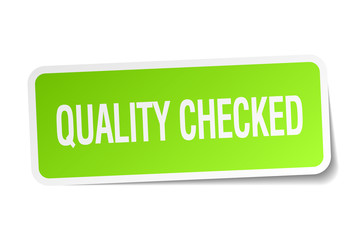quality checked green square sticker on white background