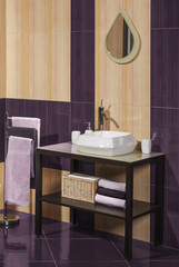 Interior of modern bathroom with white sink and toilet