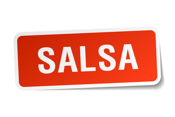 salsa red square sticker isolated on white
