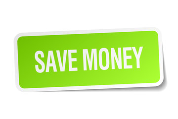 save money green square sticker on white background