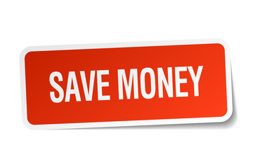 save money red square sticker isolated on white