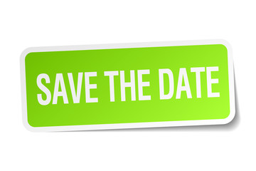 save the date green square sticker on white background