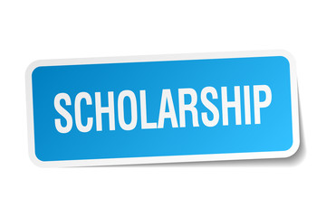 scholarship blue square sticker isolated on white