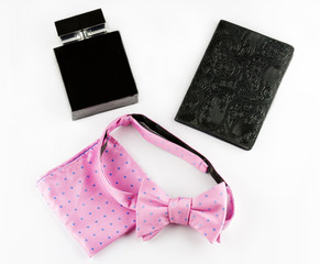 Gentlemanly set: perfume, bow tie, scarf, passport