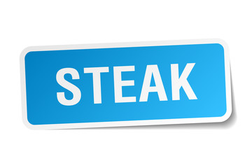 steak blue square sticker isolated on white