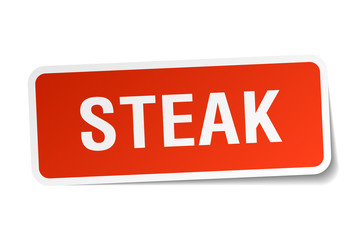 steak red square sticker isolated on white