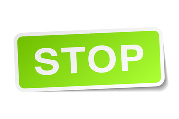 stop green square sticker on white background