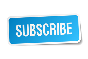 subscribe blue square sticker isolated on white