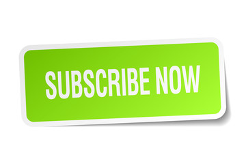 subscribe now green square sticker on white background