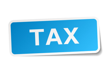 tax blue square sticker isolated on white