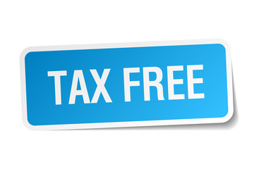 tax free blue square sticker isolated on white