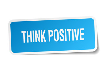 think positive blue square sticker isolated on white