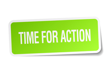 time for action green square sticker on white background