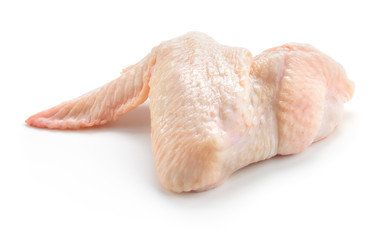 Raw fresh chicken wing isolated on white background