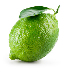 Lime with leaf isolated on white