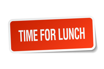 time for lunch red square sticker isolated on white