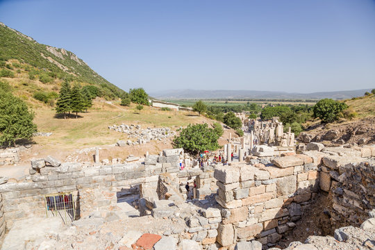 Ancient Ephesus, Turkey. Ruins of the city between two hills
