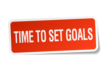 time to set goals red square sticker isolated on white