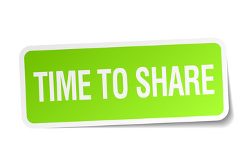 time to share green square sticker on white background