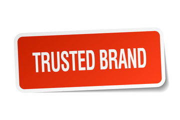 trusted brand red square sticker isolated on white