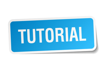 tutorial blue square sticker isolated on white