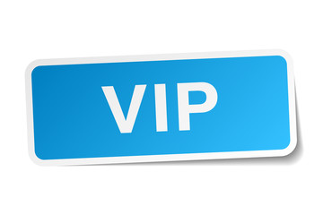vip blue square sticker isolated on white