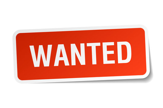 wanted red square sticker isolated on white