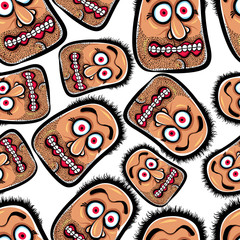 Faces seamless background, vector cartoon style pattern, black a