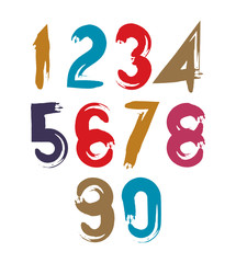 Vector stylish brush digits, handwritten numerals, sans serif nu