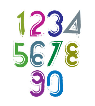 Calligraphic brush numbers with white outline, hand-painted brig