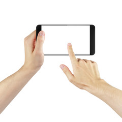 adult man hands using digitally created generic smartphone