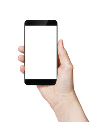 female teen hand hold digitally created generic smartphone with