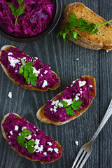 bruschetta with beetroot and feta