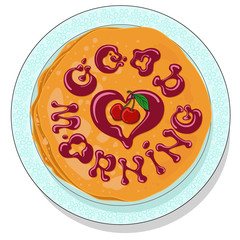 Рancakes on plate with sweet cherry confiture