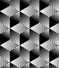 Monochrome illusory abstract geometric seamless pattern with 3d