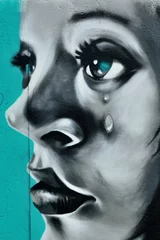 Crédence de cuisine en verre imprimé Graffiti Graffiti de visage de fille qui pleure