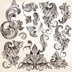 Collection of vector swirls in vintage style  for design