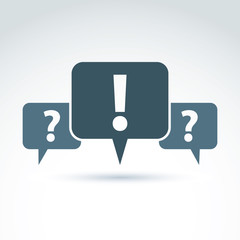 Speech bubbles with punctuation symbols, call center icon. Quest